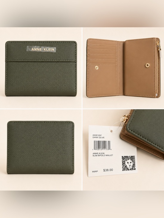 Anne Klein Handbags - NWT 💚🤎💚 Anne Klein Dark Olive Slim Bifold Wallet with Tan Interior